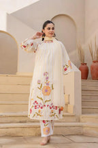 Noor Ivory Cotton Embroidered Suit