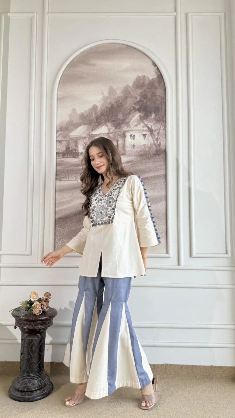 Premium Soft Denim Boho Embroidered Coord