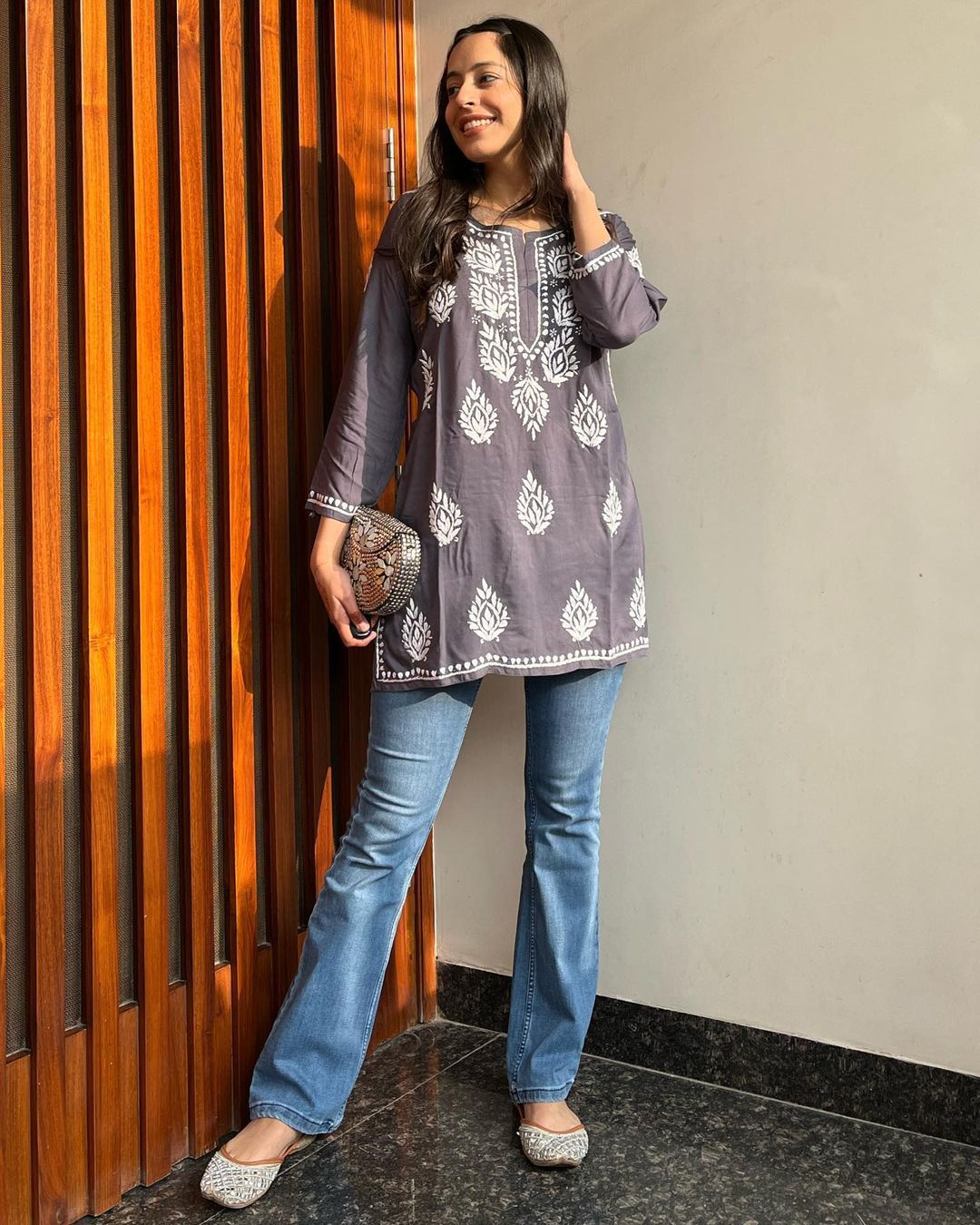Elina Chikan Rayon A-Line Kurti