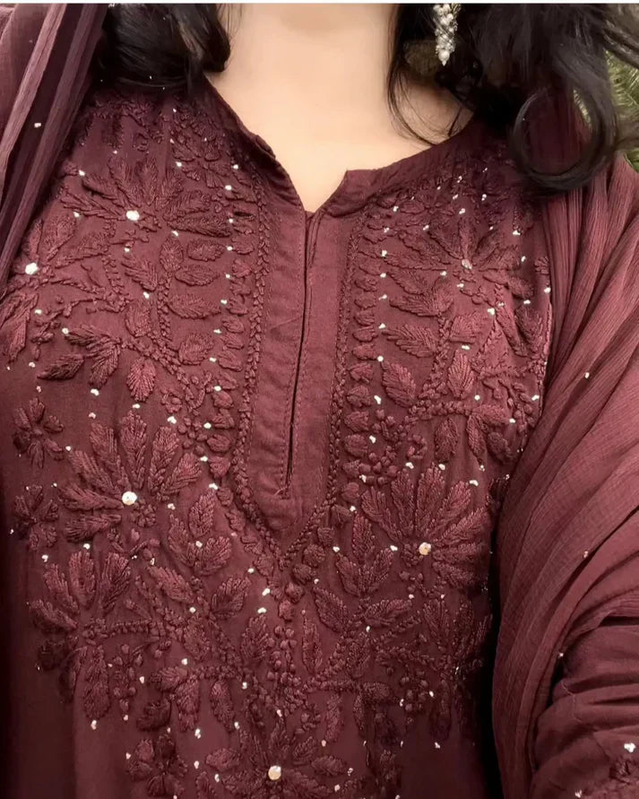 Chandrika Rayon Mukaish Chikankari Set