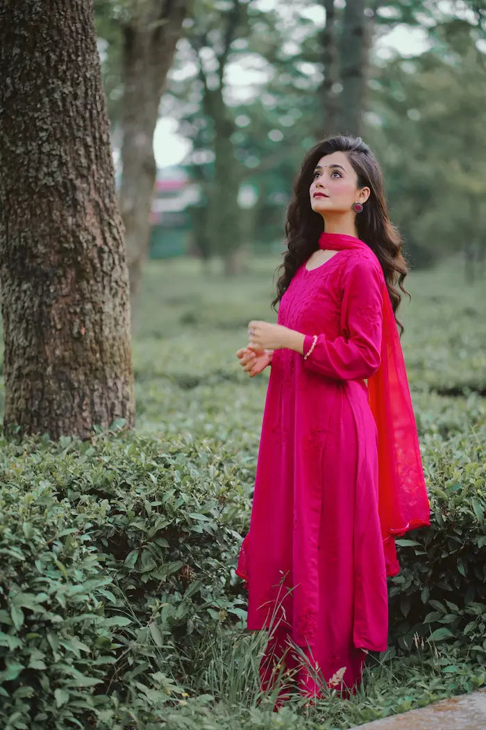 Meher Fuchsia Rayon Chikankari