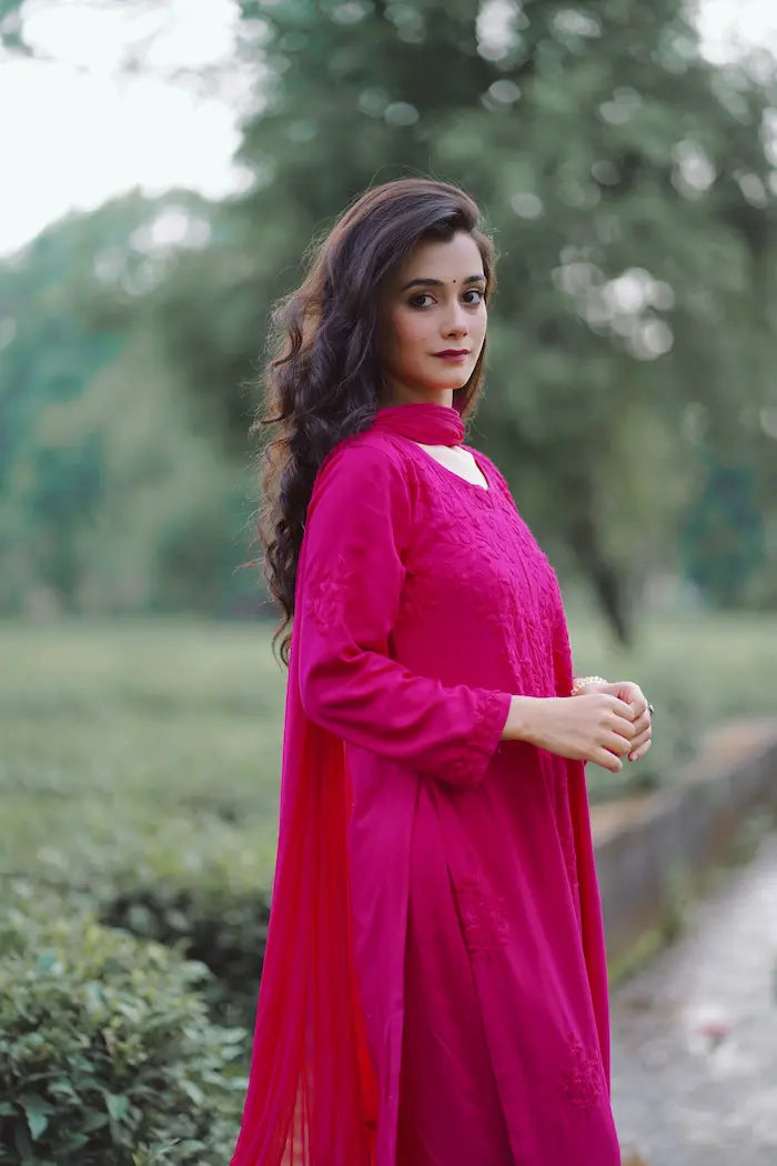 Meher Fuchsia Rayon Chikankari