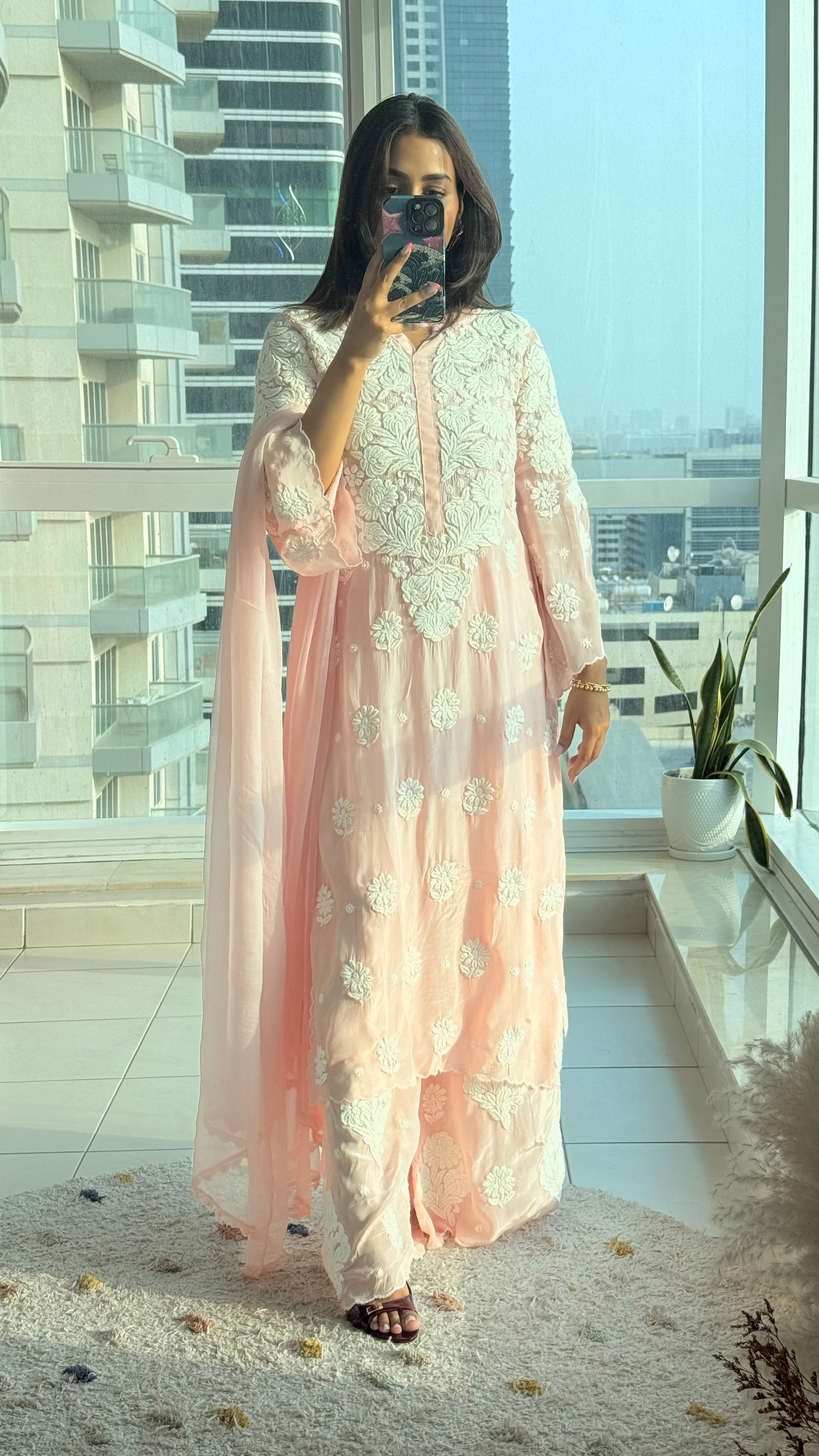 Pranavi Pink Chikankari Muslin Co-ord Set